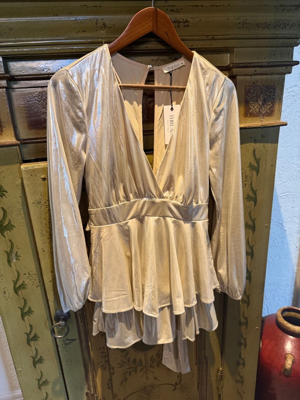 ILLA ILLA Shimmery Cream V-Neck Peplum Blouse